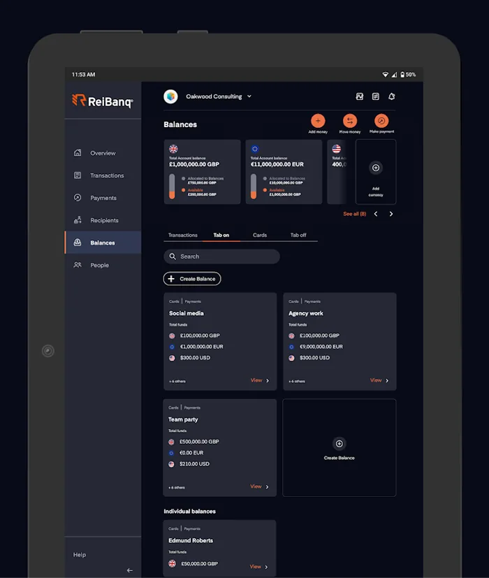The Reibanq platform on a tablet